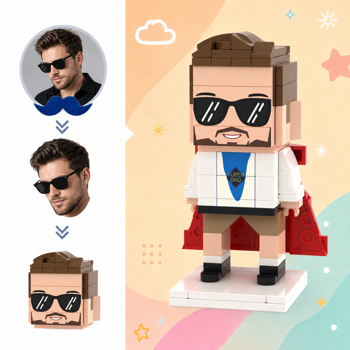 Father's Day Gifts Custom Head Brick Figures Super Dad V2 Brick Figures Small Particle Block Toy