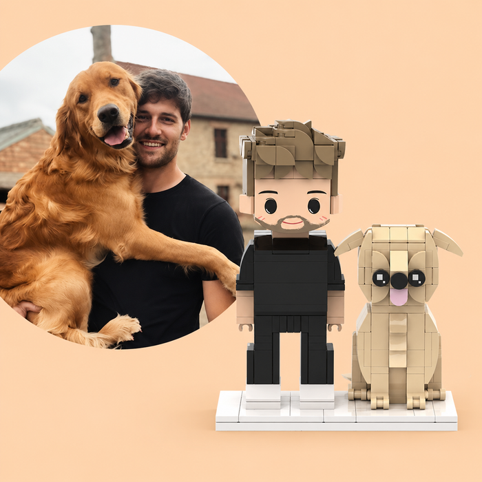 1 Person & 1 Pet | Custom Block Figure from Photo,DIY Minifigure, Handmade Birthday Gift, Couple Brick Characters
