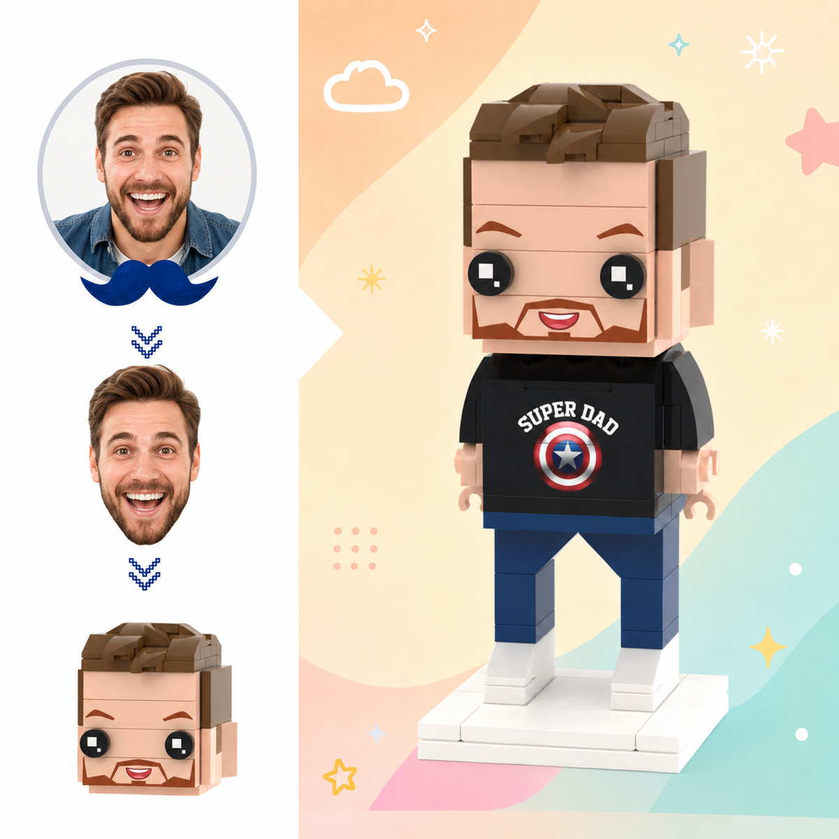 Father's Day Gifts for Dad Custom Head Brick Figures Super Dad Brick Figures Small Particle Block Toy