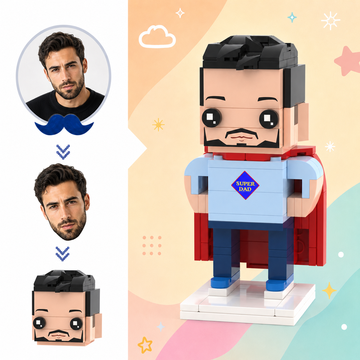 Father's Day Gifts Custom Head Brick Figures Super Dad Brick Figures Small Particle Block Toy