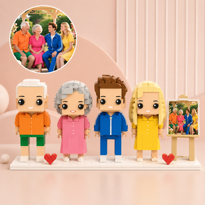 4 People & An Easel | Custom Block Figure from Photo,DIY Minifigure, Handmade Birthday Gift, Couple Brick Characters