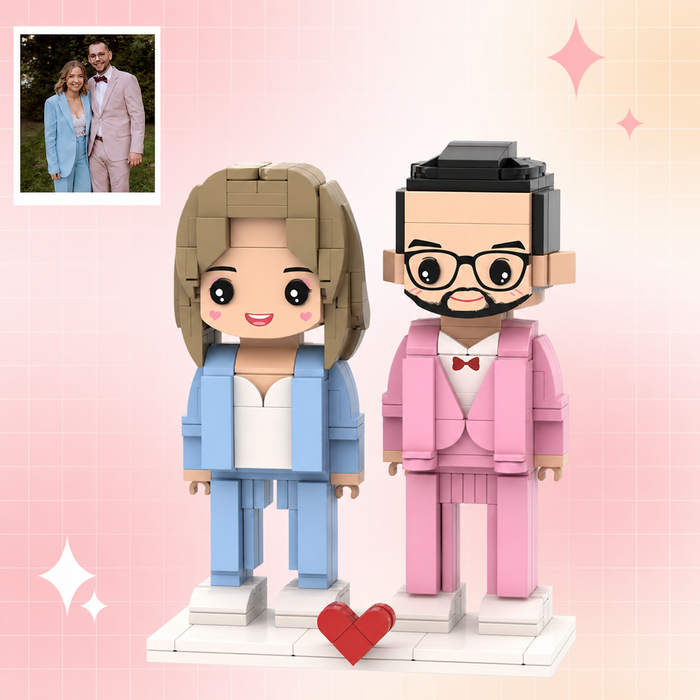2 People | Custom Block Figure from Photo,DIY Minifigure, Handmade Birthday Gift, Couple Brick Characters