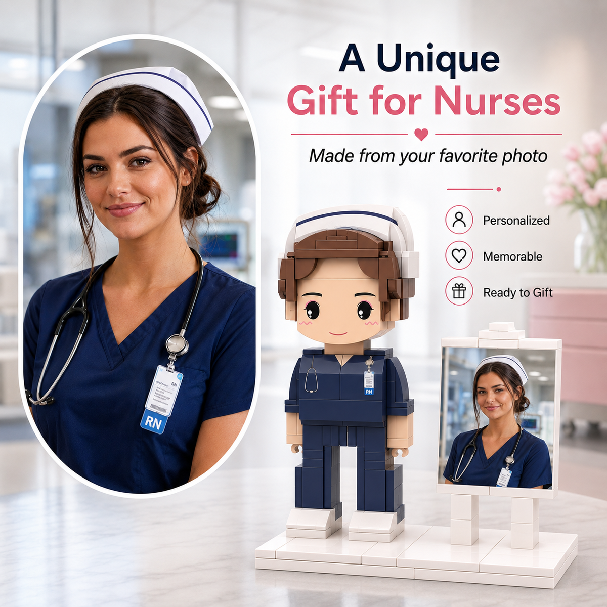 Nurse Gifts Custom Head Brick Figures Personalized Nurse Small Particle Block Toy